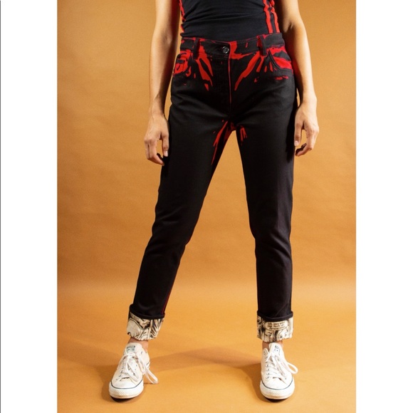 Prada graphic print jeans with comic strip ankle cuffs. - Picture 2 of 5
